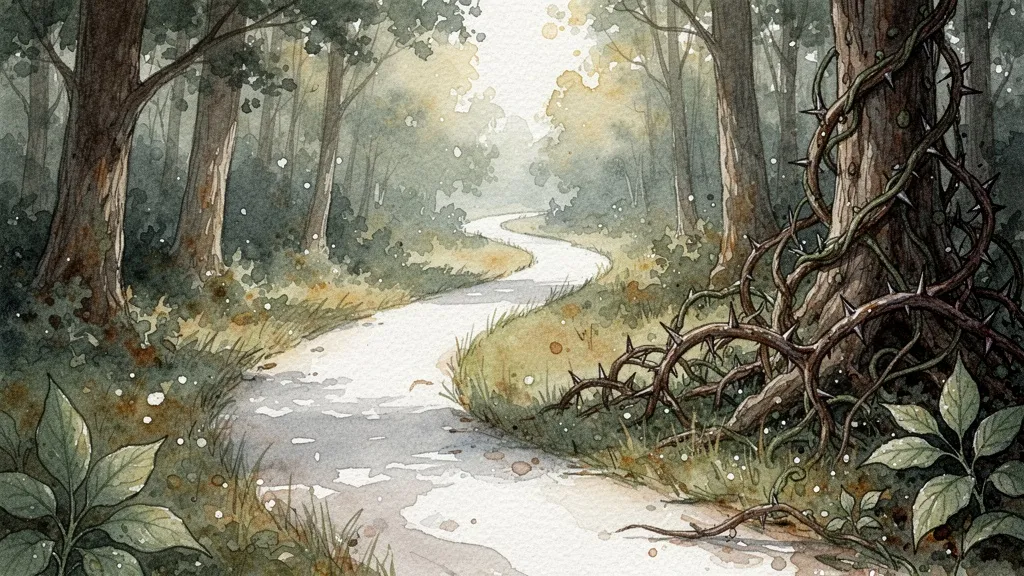 Two diverging forest paths watercolor clear and tangled