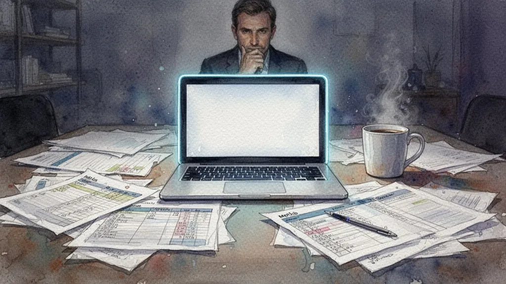 Acuarela de escritorio desordenado con datos y analítica
