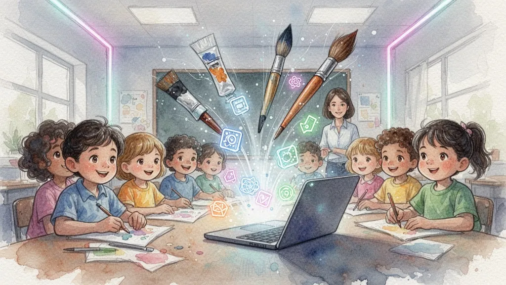 Creative education with AI in a classroom watercolor