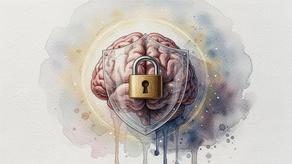 Cerebro protegido por un escudo o candado, metáfora de la privacidad mental